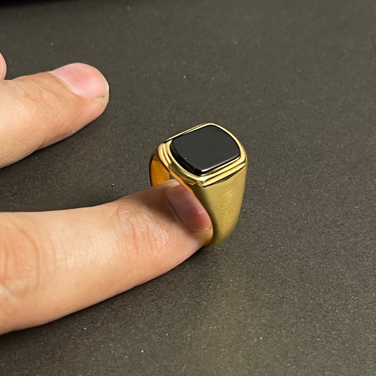 24K Gold Plated Black Onyx Stone Ring For Men