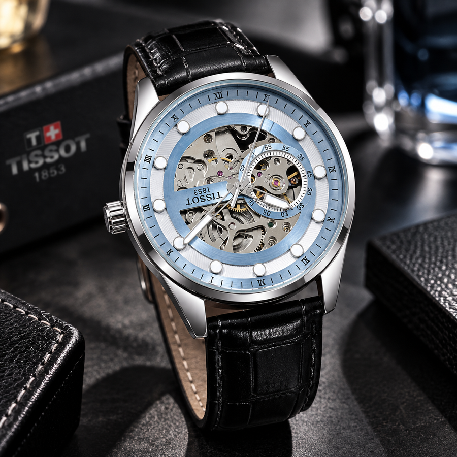 Light Blue Skeleton Luxury Watch