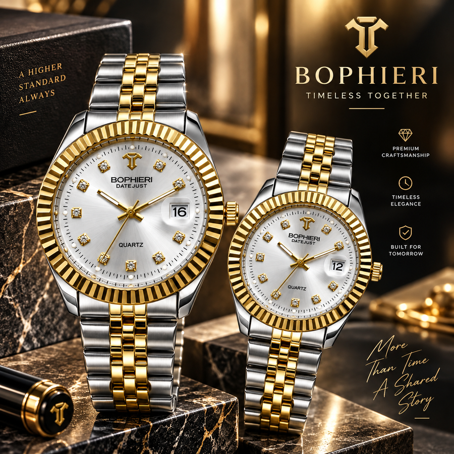 Luxury Two-Tone Couple Watches Set – White Dial