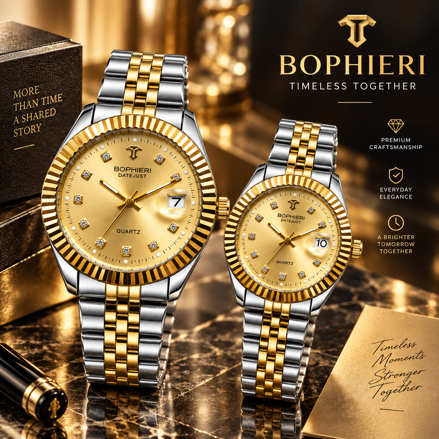Luxury Two-Tone Couple Watches Set – Gold Dial
