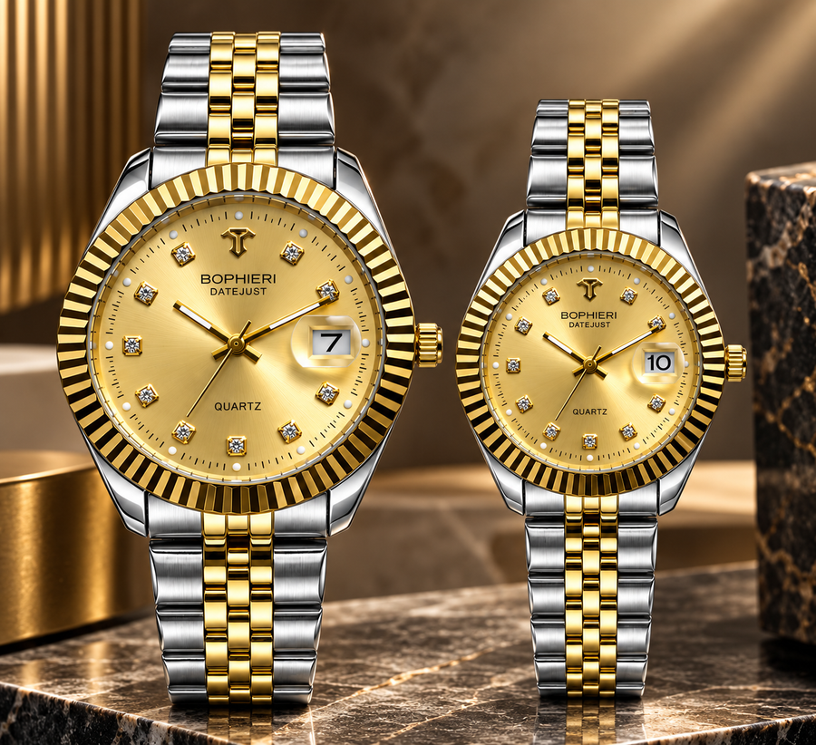 Luxury Two-Tone Couple Watches Set – Gold Dial