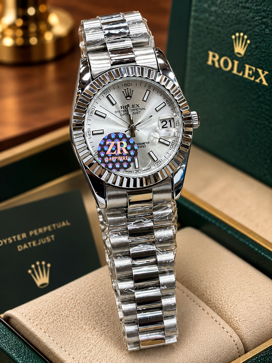 Luxury Silver White Dial Stainless Steel Watch