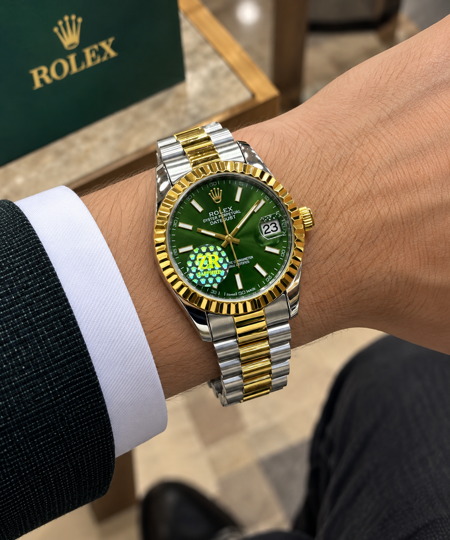 Luxury Two-Tone Green Dial Stainless Steel Watch