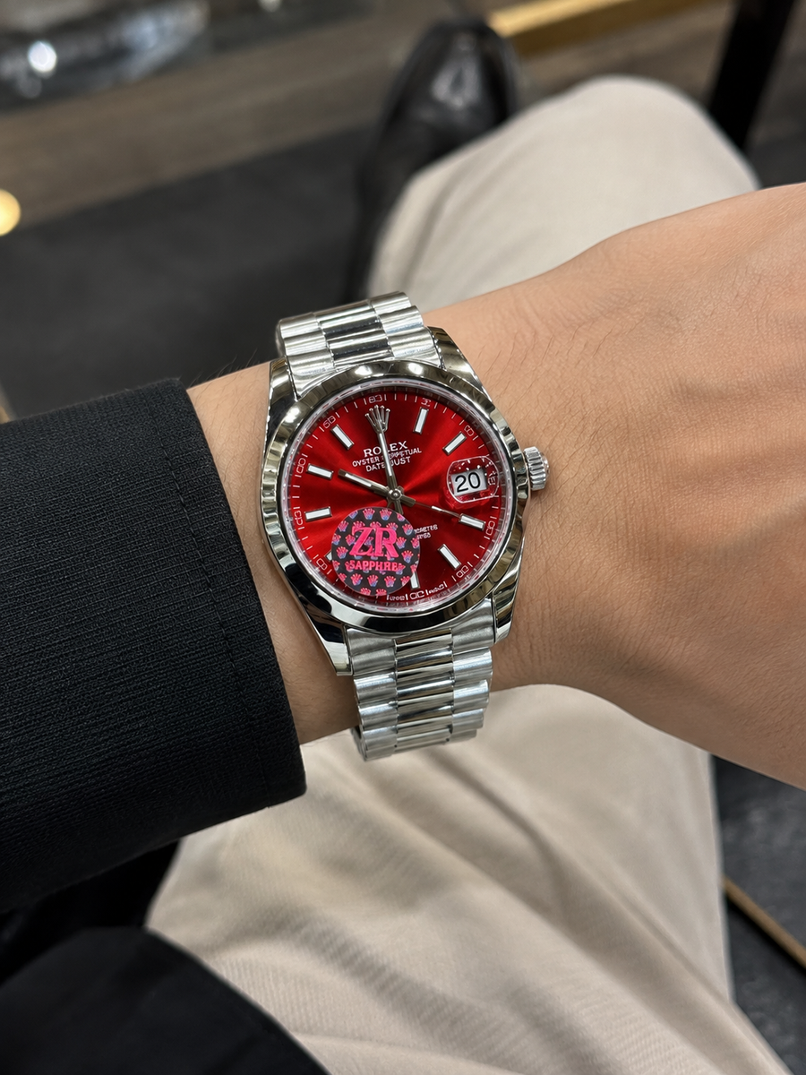 Luxury Silver Stainless Steel Red Dial Watch