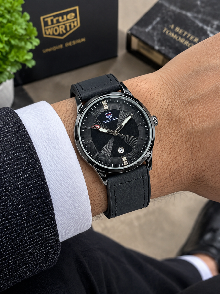 Luxury Black Leather Strap Classic Dress Watch