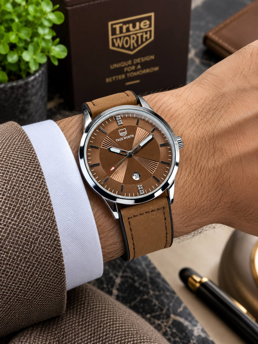Luxury Brown Leather Strap Classic Dress Watch