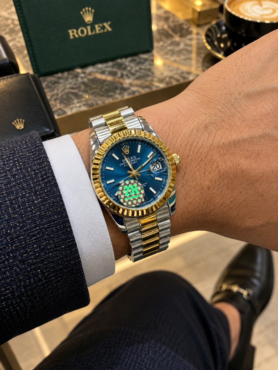 Luxury Two-Tone Blue Dial Stainless Steel Watch