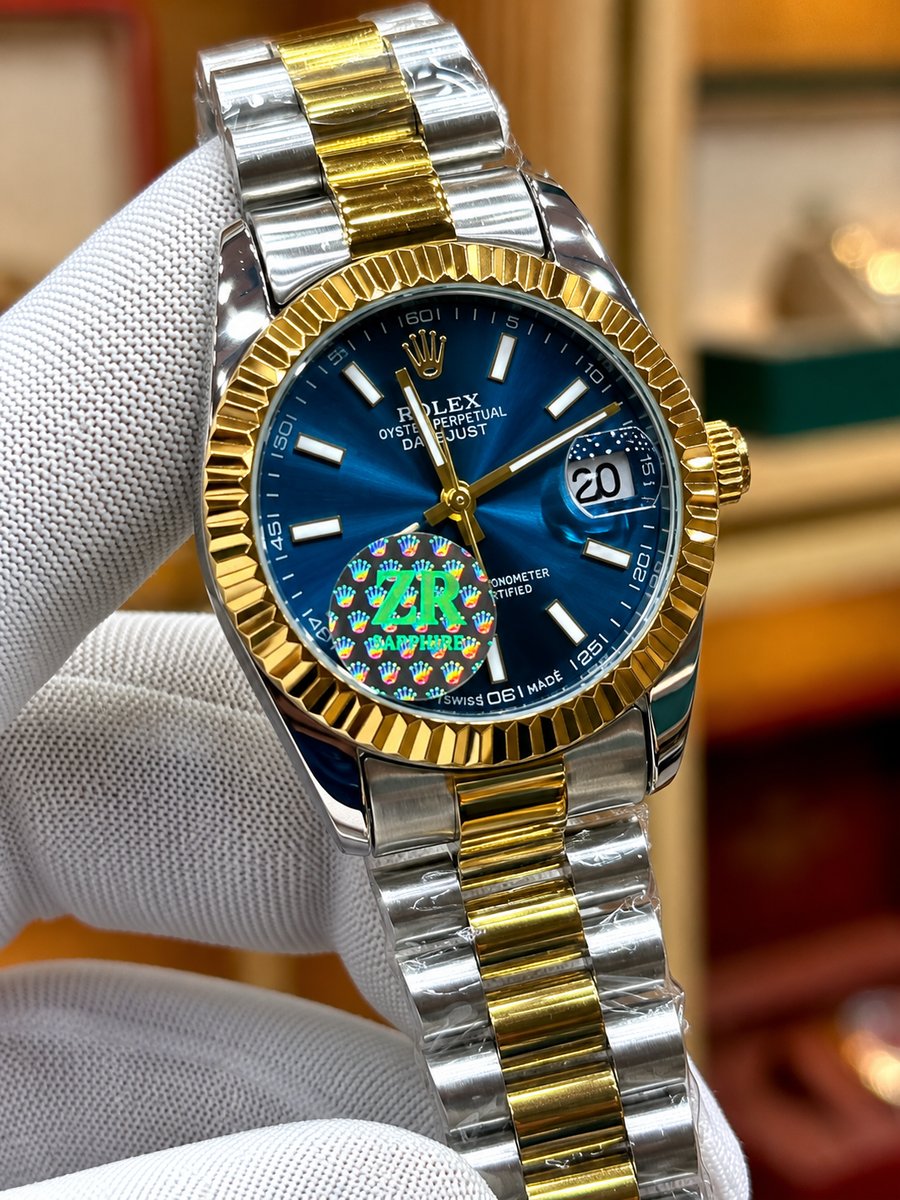 Luxury Two-Tone Blue Dial Stainless Steel Watch