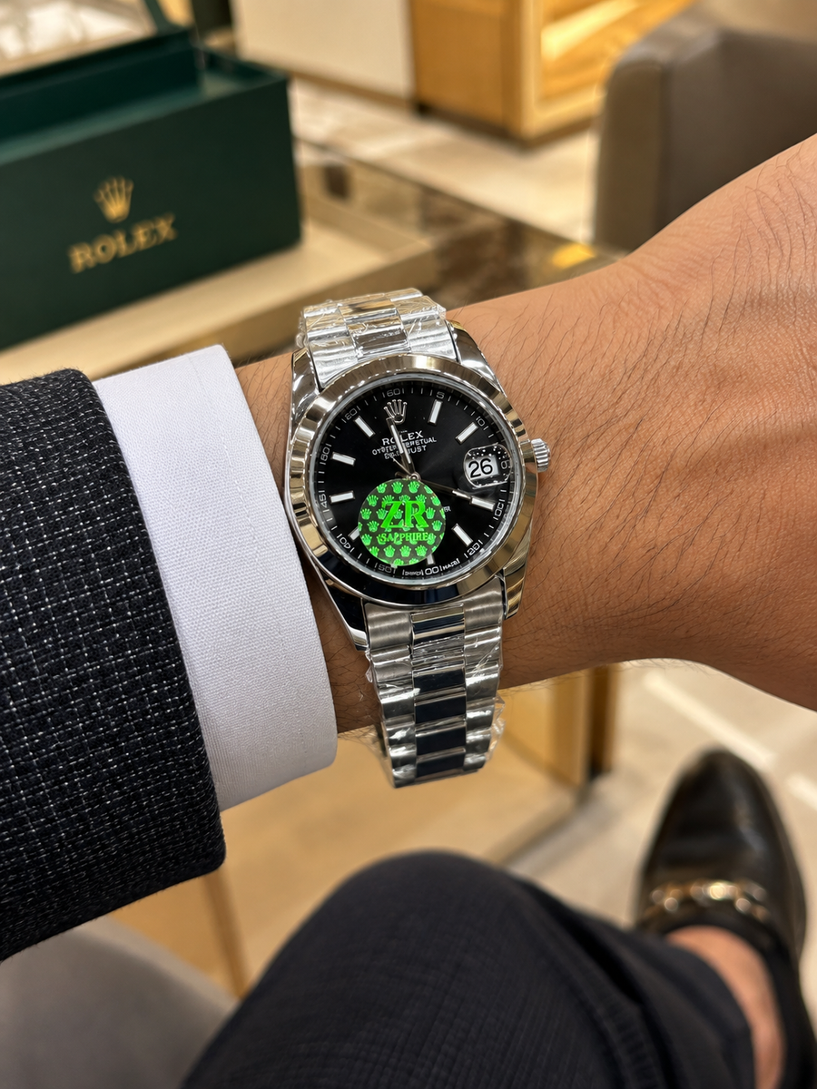 Luxury Silver Stainless Steel Black Dial Watch