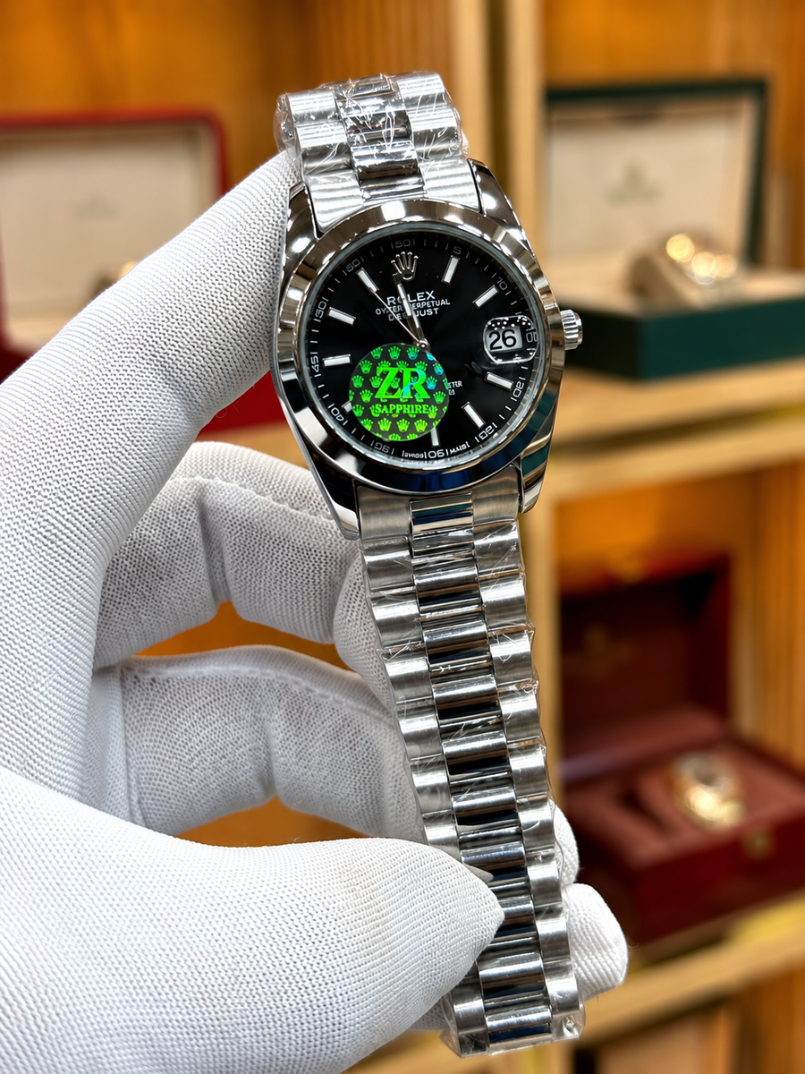Luxury Silver Stainless Steel Black Dial Watch