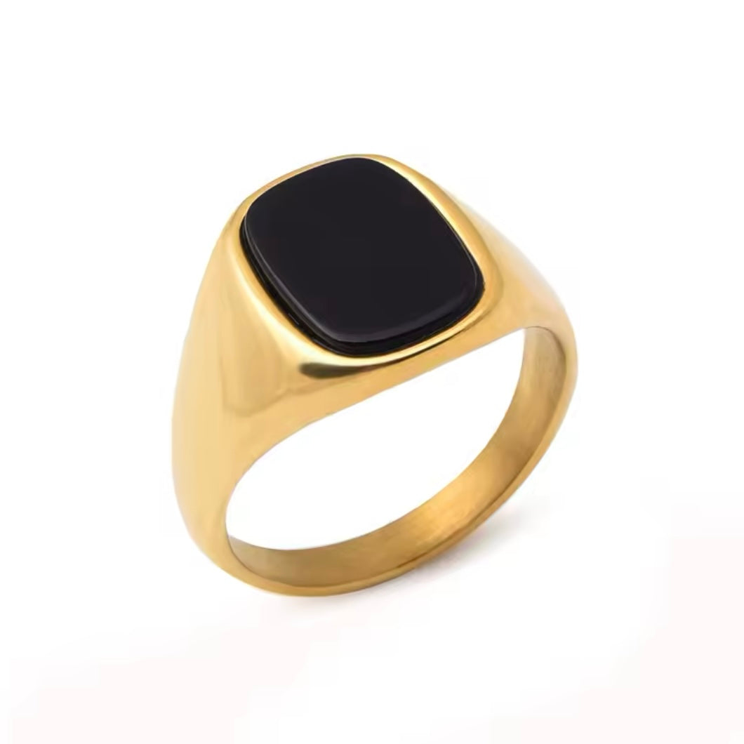 24K Gold Plated Black Onyx Stone Ring For Men