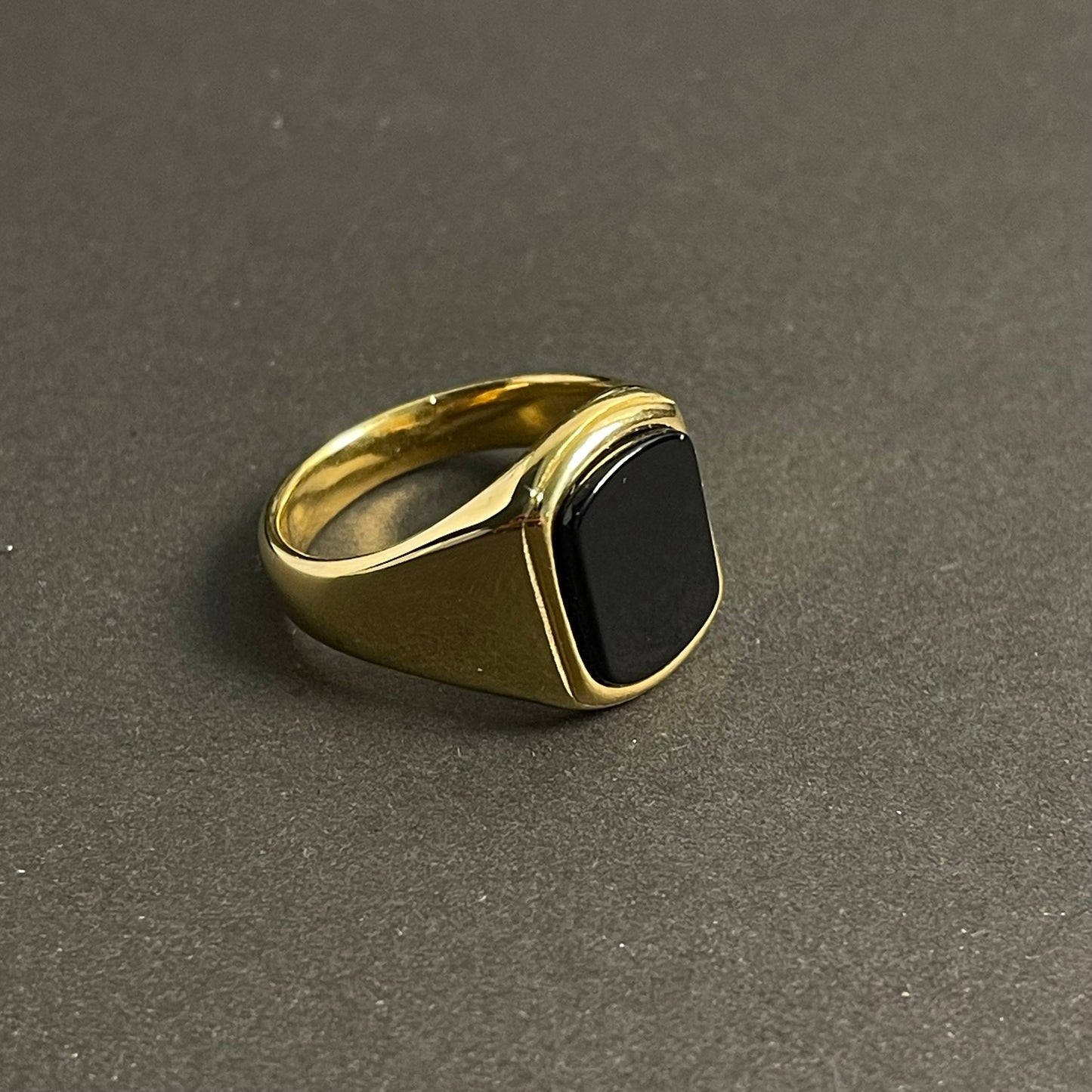 24K Gold Plated Black Onyx Stone Ring For Men