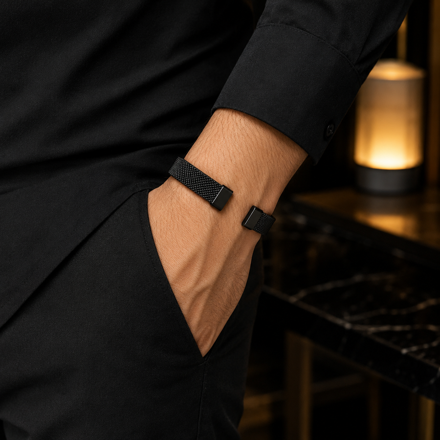 Men’s Black Mesh Cuff Bracelet