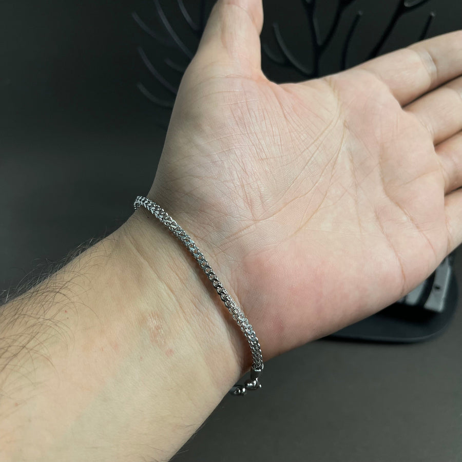 2mm Silver Franco Link Square Chain Bracelet For Men