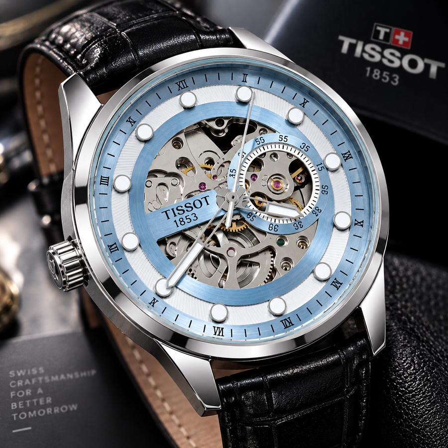 Light Blue Skeleton Luxury Watch
