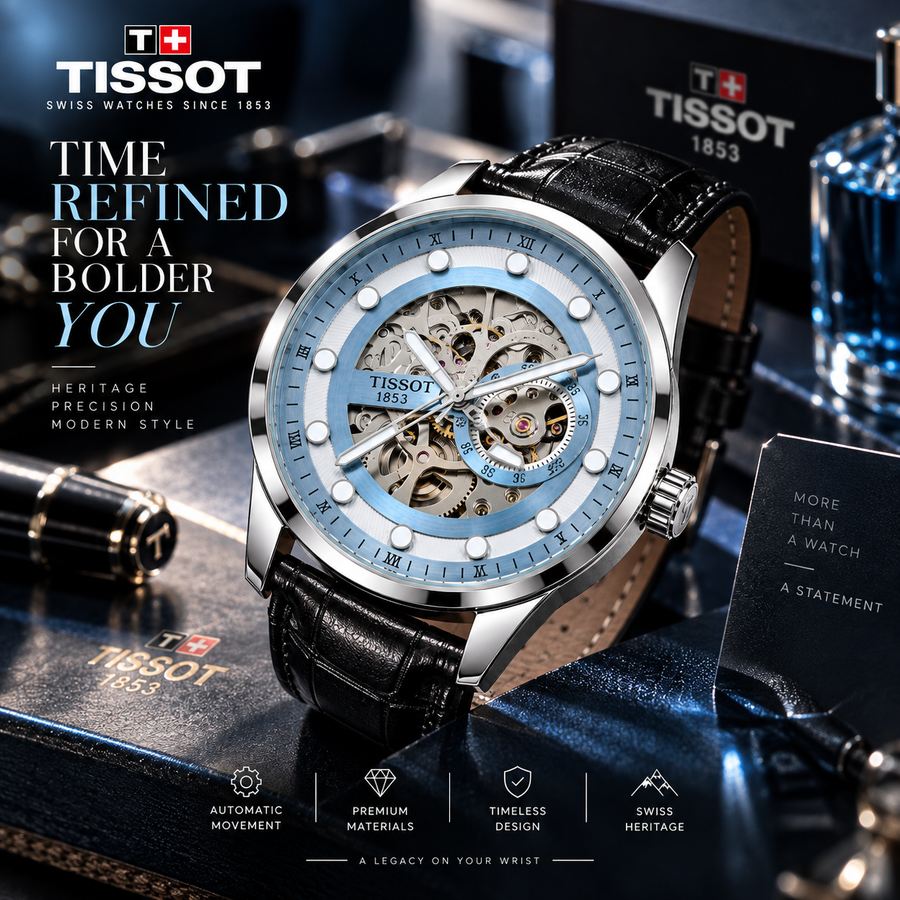 Light Blue Skeleton Luxury Watch