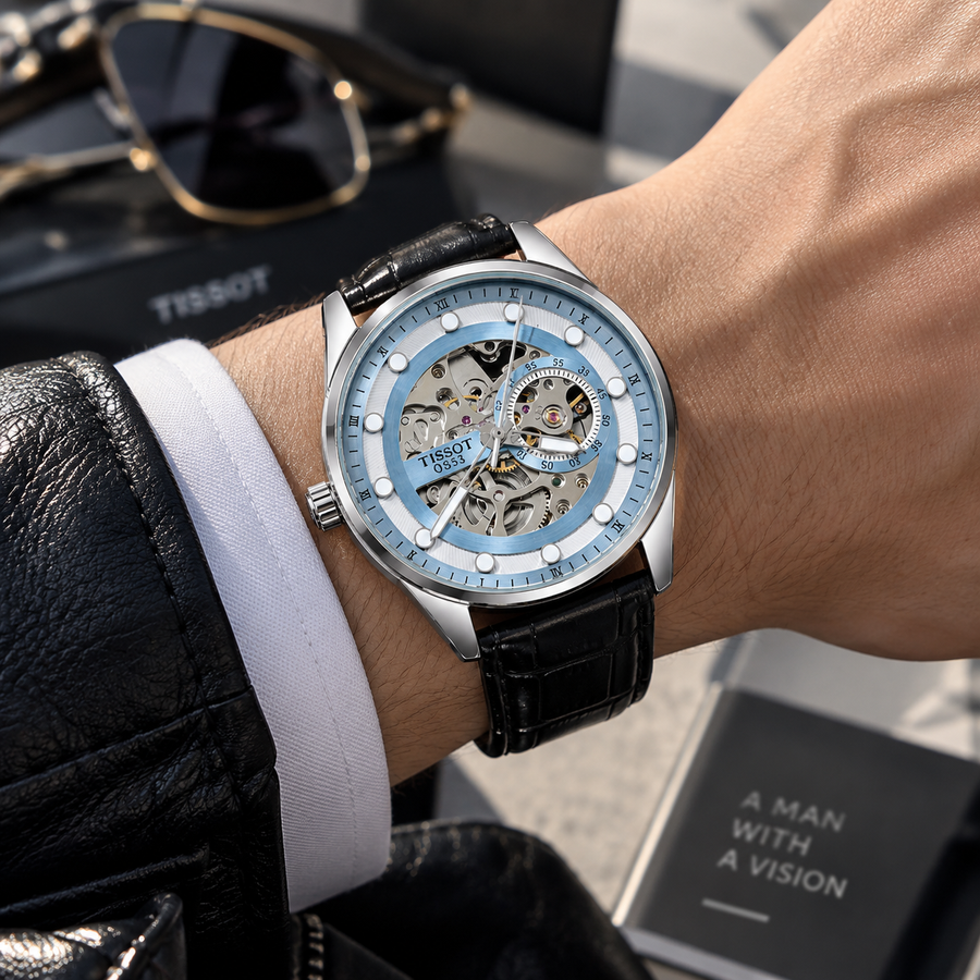 Light Blue Skeleton Luxury Watch