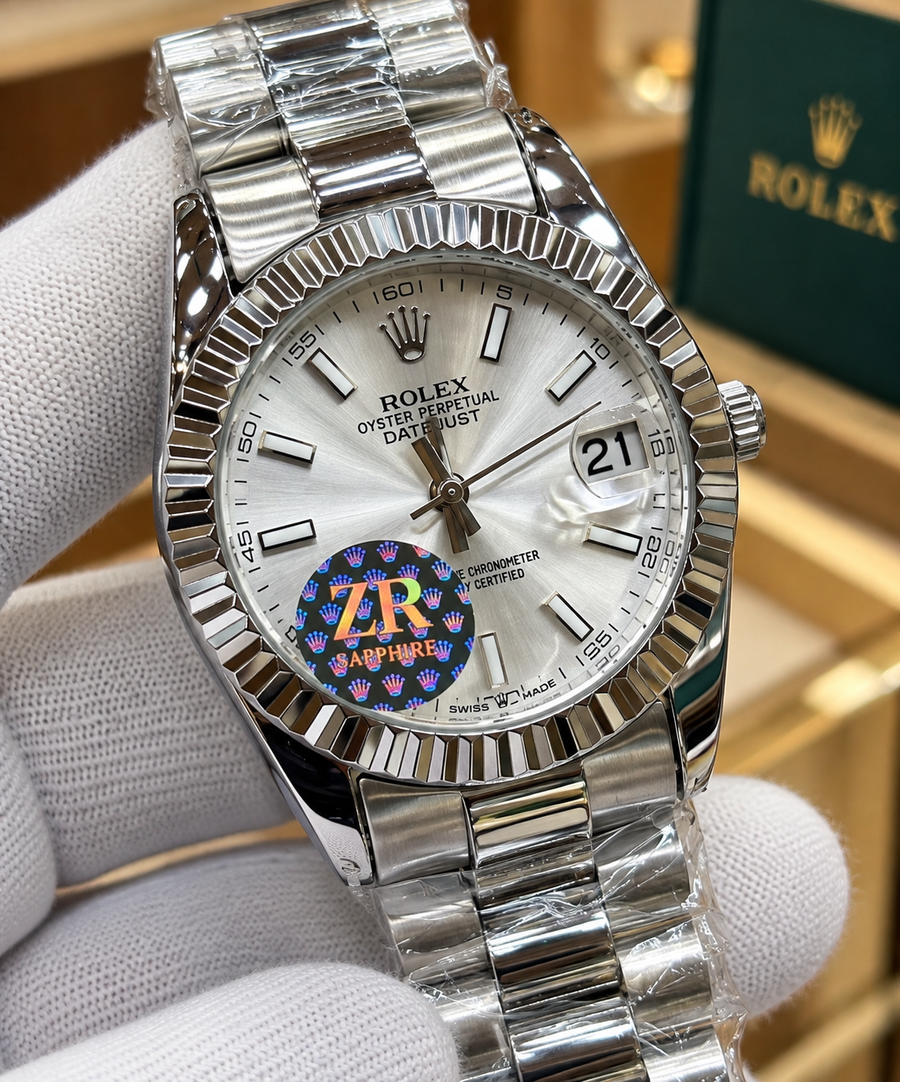Luxury Silver White Dial Stainless Steel Watch