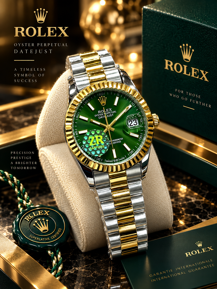 Luxury Two-Tone Green Dial Stainless Steel Watch