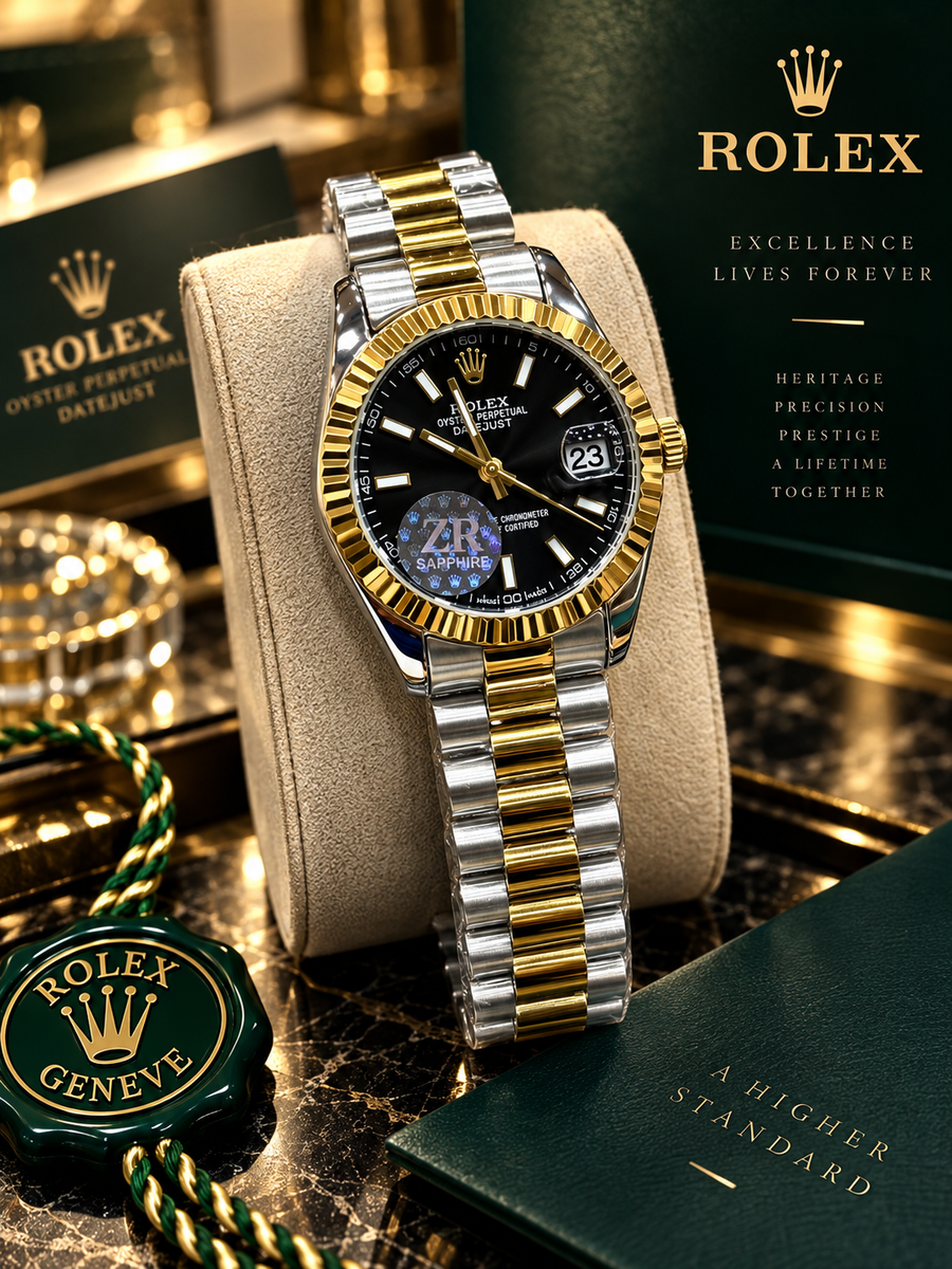 Luxury Two-Tone Black Dial Stainless Steel Watch