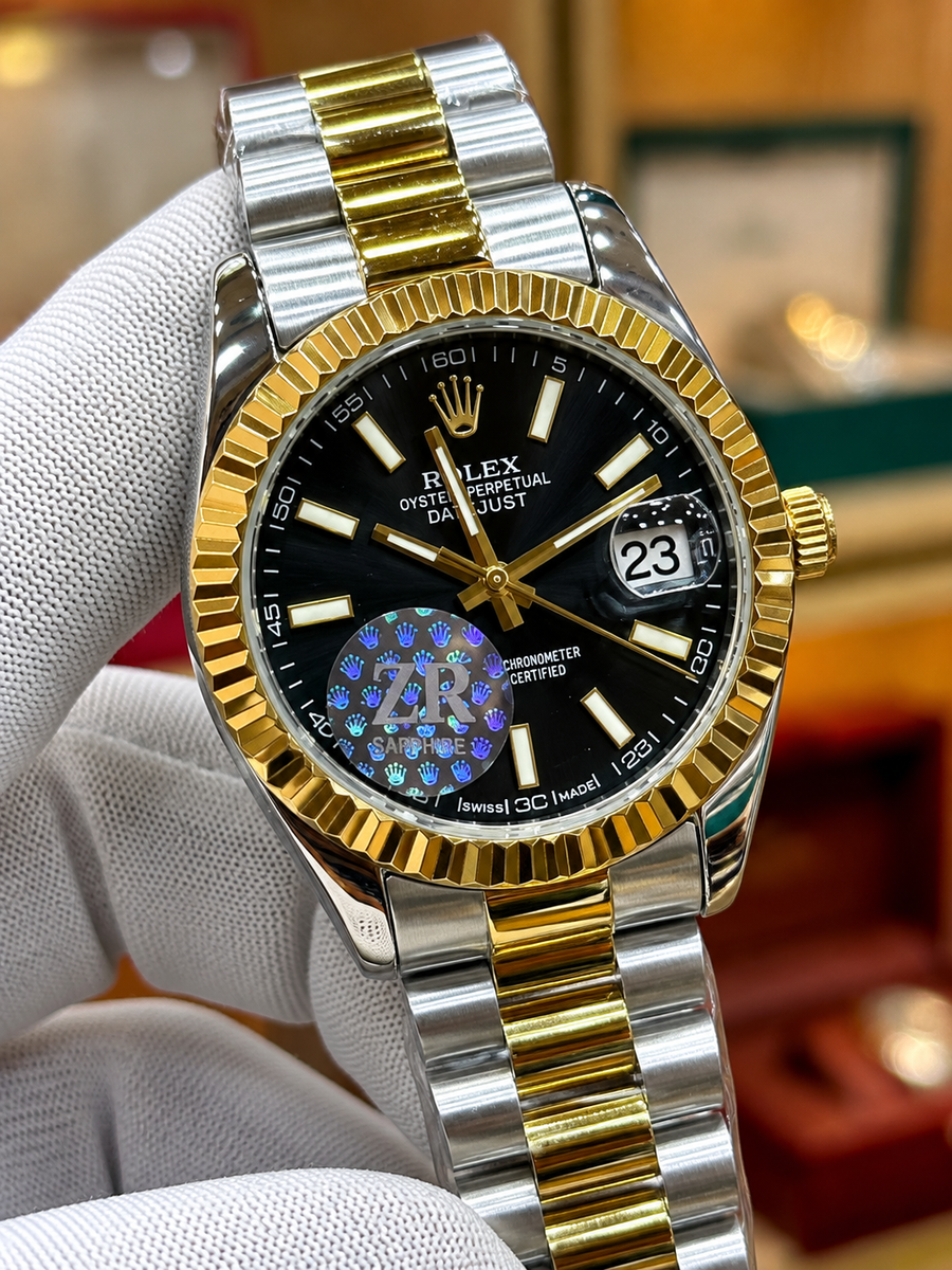 Luxury Two-Tone Black Dial Stainless Steel Watch