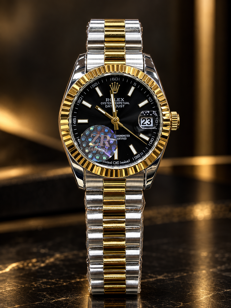 Luxury Two-Tone Black Dial Stainless Steel Watch