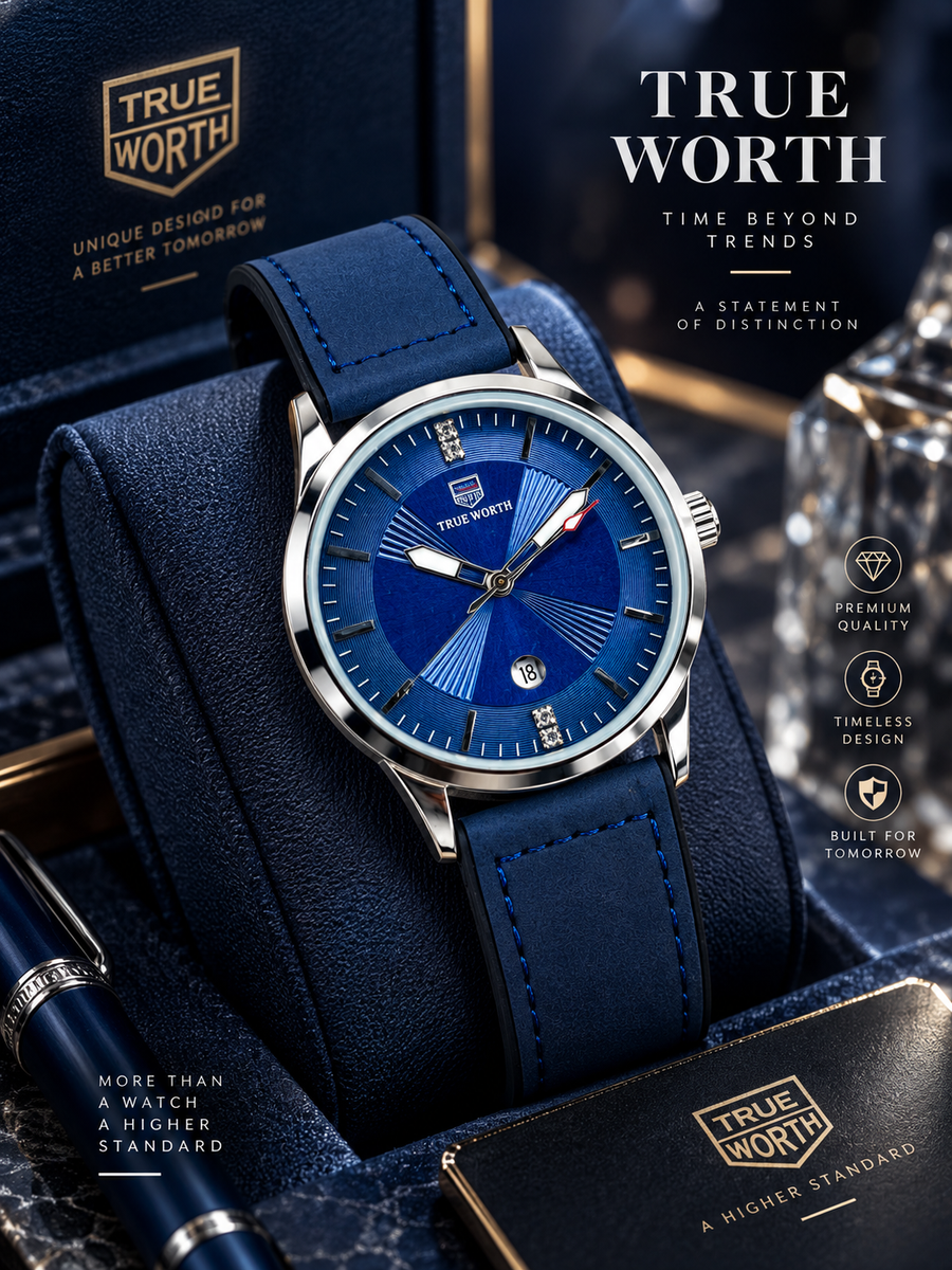 Luxury Blue Leather Strap Classic Dress Watch