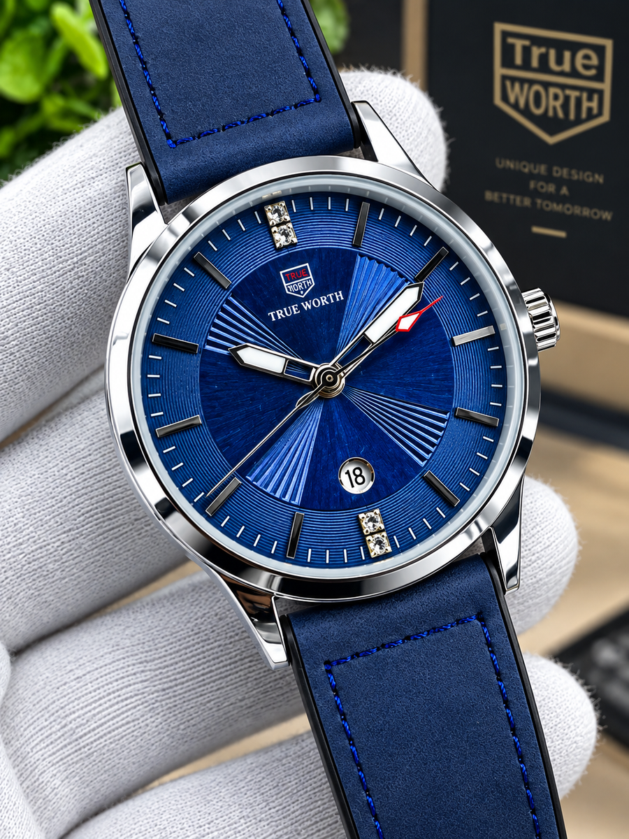 Luxury Blue Leather Strap Classic Dress Watch