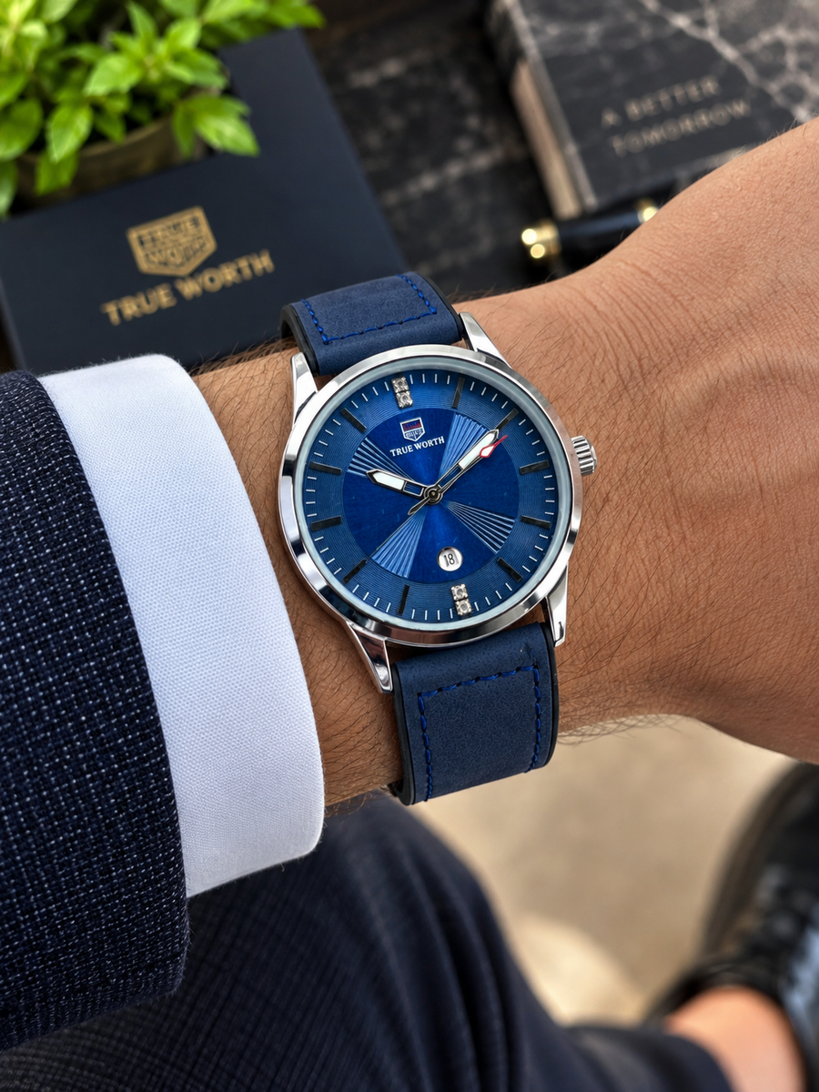 Luxury Blue Leather Strap Classic Dress Watch