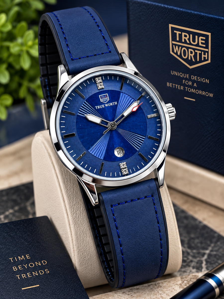 Luxury Blue Leather Strap Classic Dress Watch
