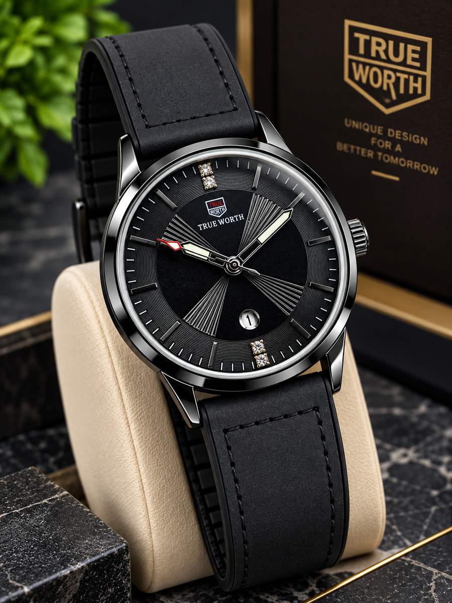 Luxury Black Leather Strap Classic Dress Watch