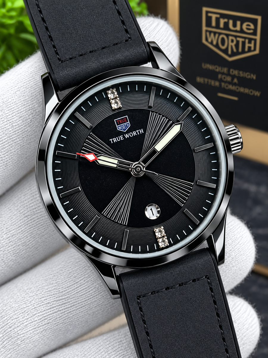 Luxury Black Leather Strap Classic Dress Watch