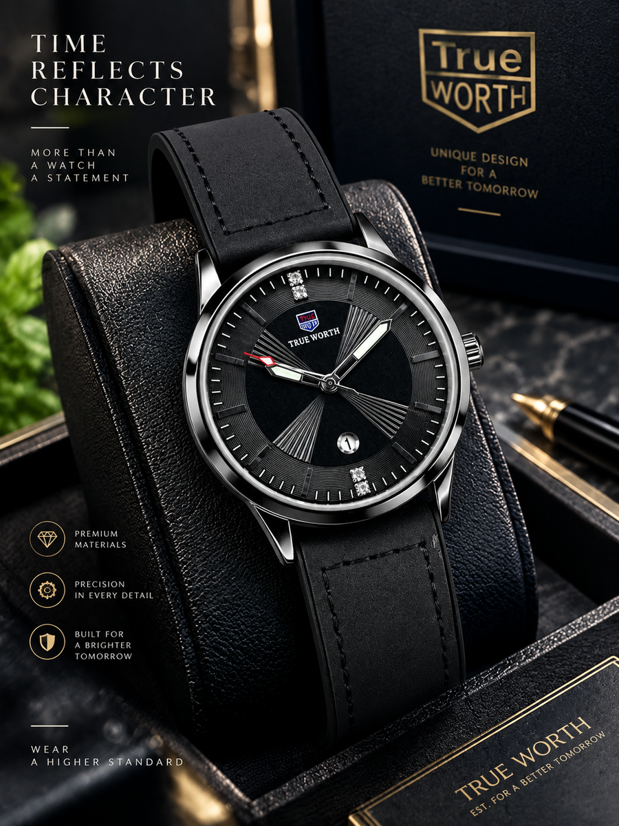 Luxury Black Leather Strap Classic Dress Watch