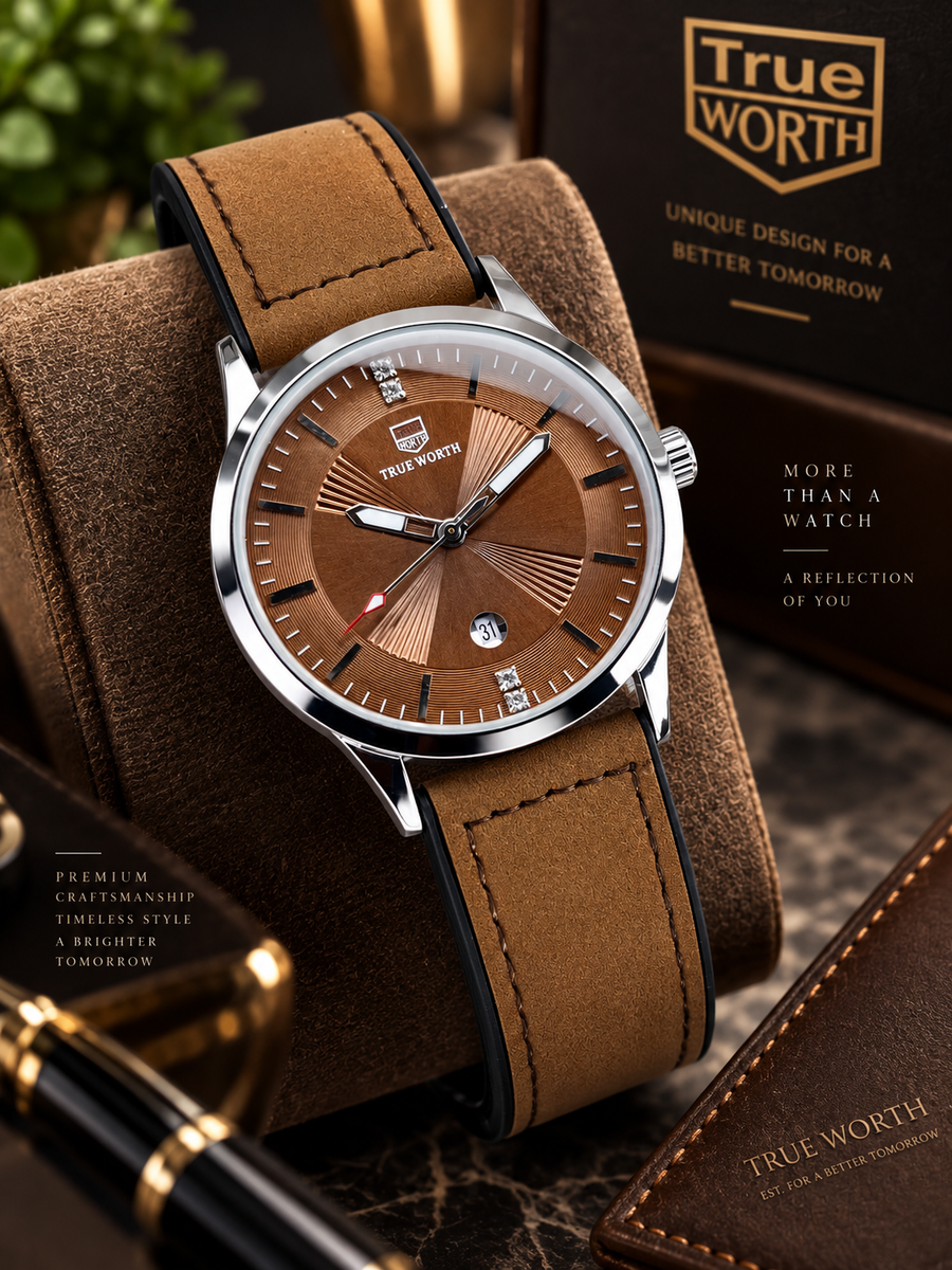 Luxury Brown Leather Strap Classic Dress Watch