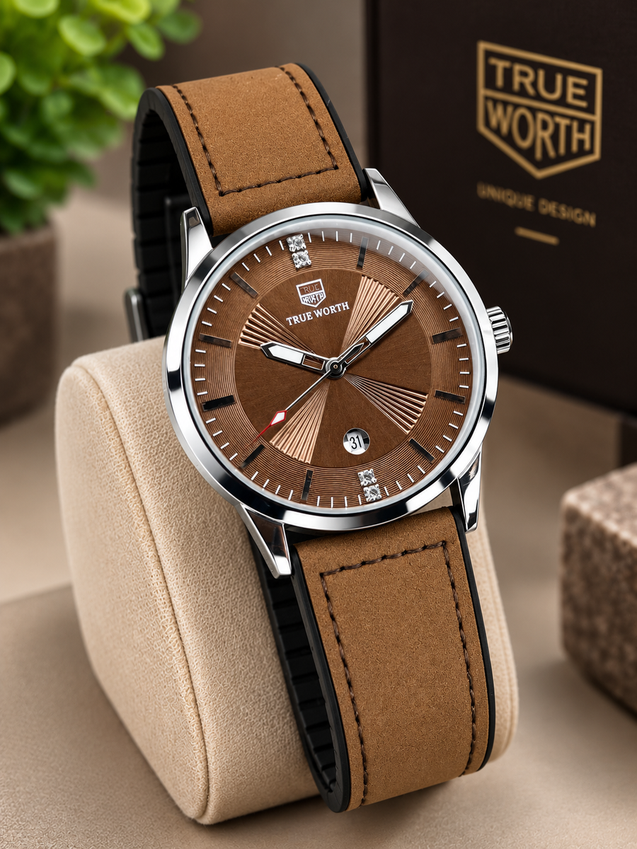 Luxury Brown Leather Strap Classic Dress Watch