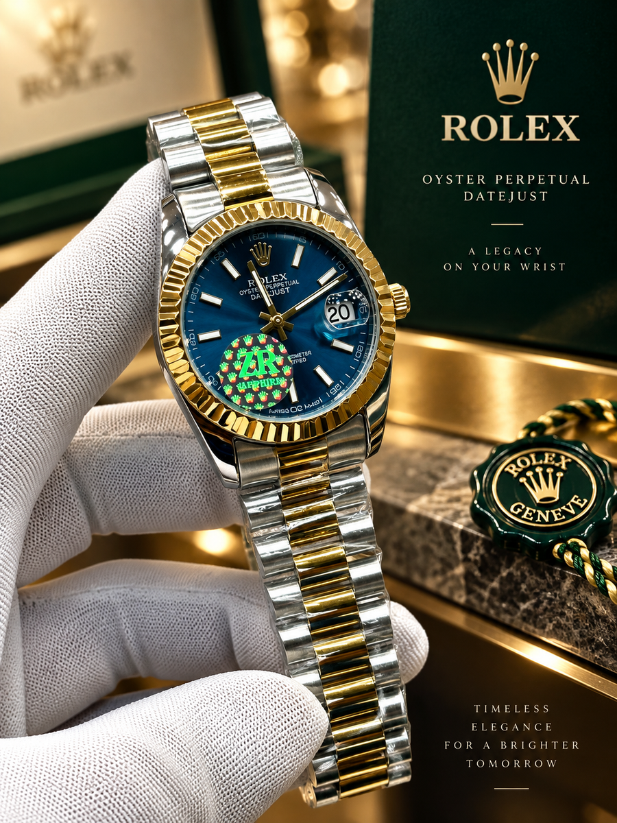 Luxury Two-Tone Blue Dial Stainless Steel Watch