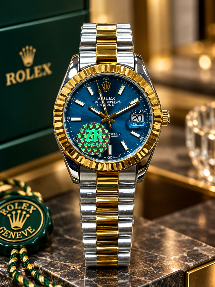 Luxury Two-Tone Blue Dial Stainless Steel Watch