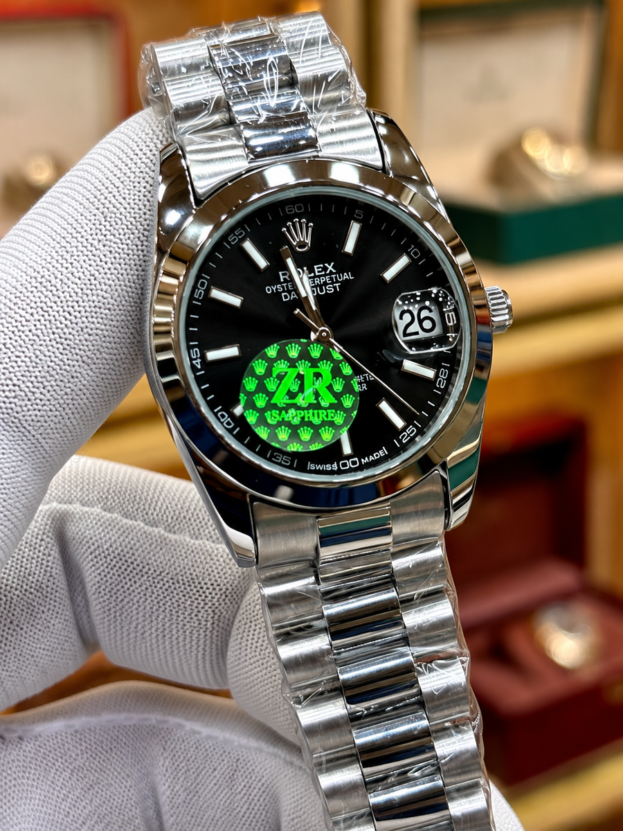 Luxury Silver Stainless Steel Black Dial Watch