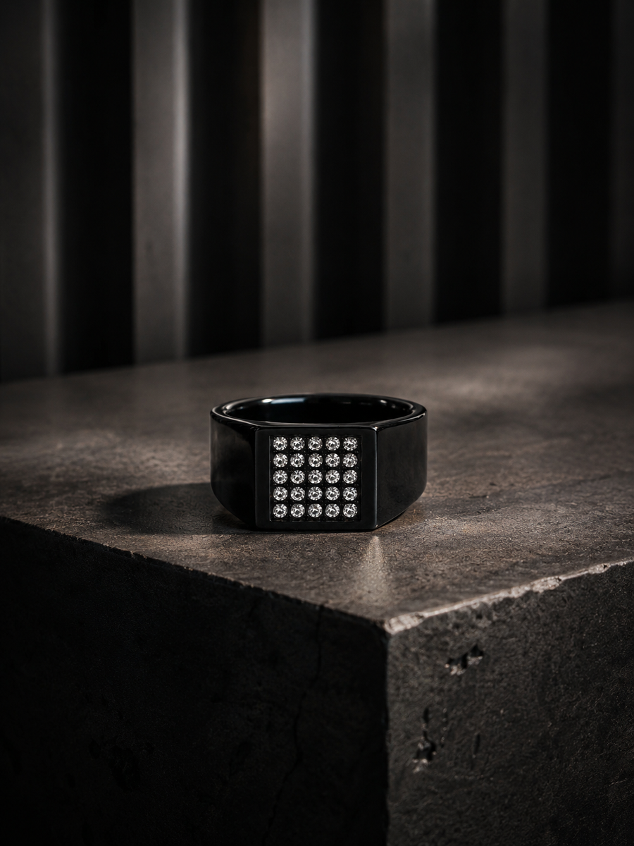 Men’s Black Crystal Signet Ring