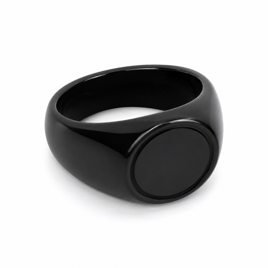 Men’s Black Round Signet Ring