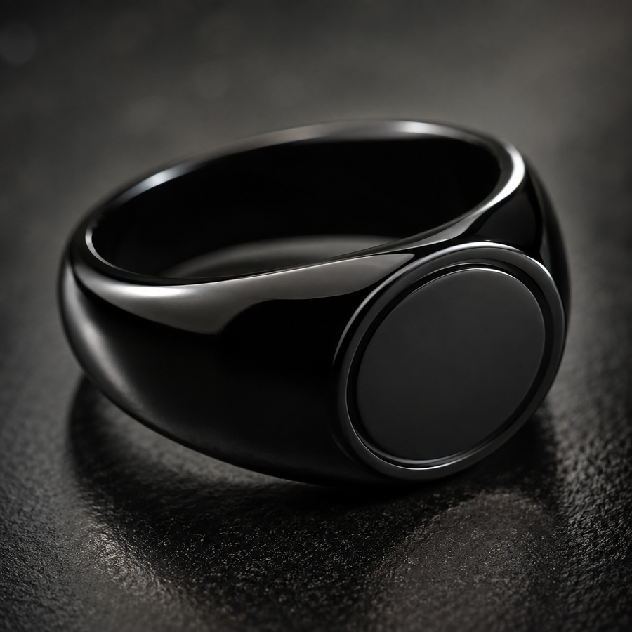 Men’s Black Round Signet Ring