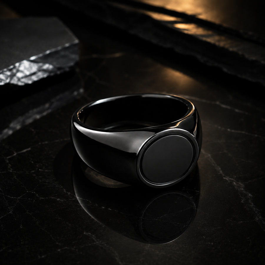 Men’s Black Round Signet Ring