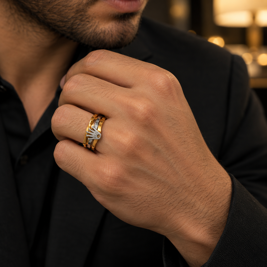 Men’s Gold & Silver Crown Signet Ring