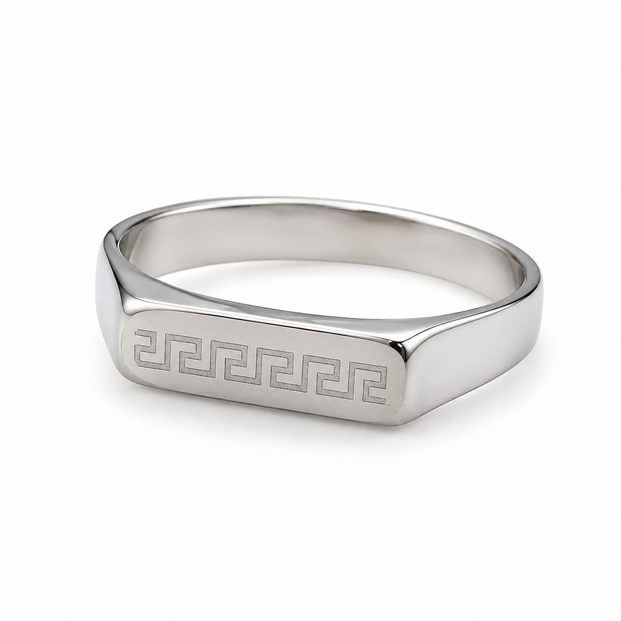 Men’s Silver Greek Key Signet Ring