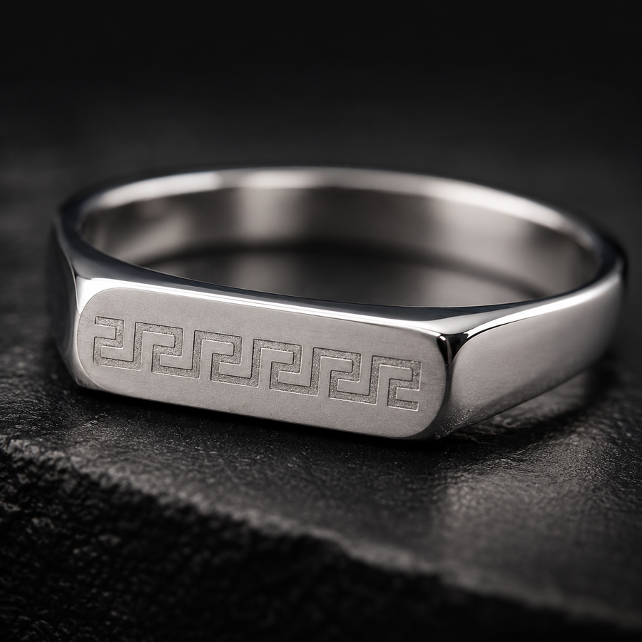 Men’s Silver Greek Key Signet Ring