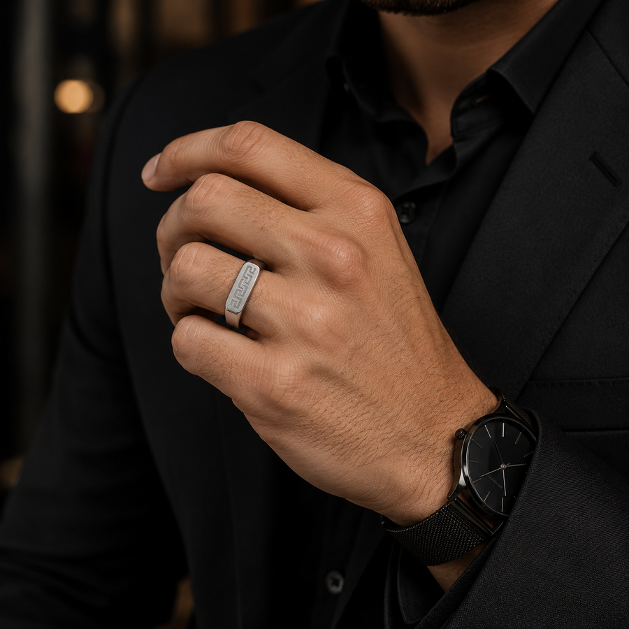 Men’s Silver Greek Key Signet Ring