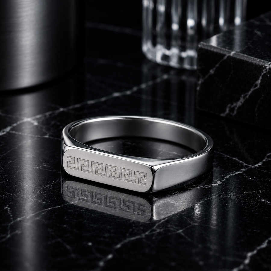 Men’s Silver Greek Key Signet Ring