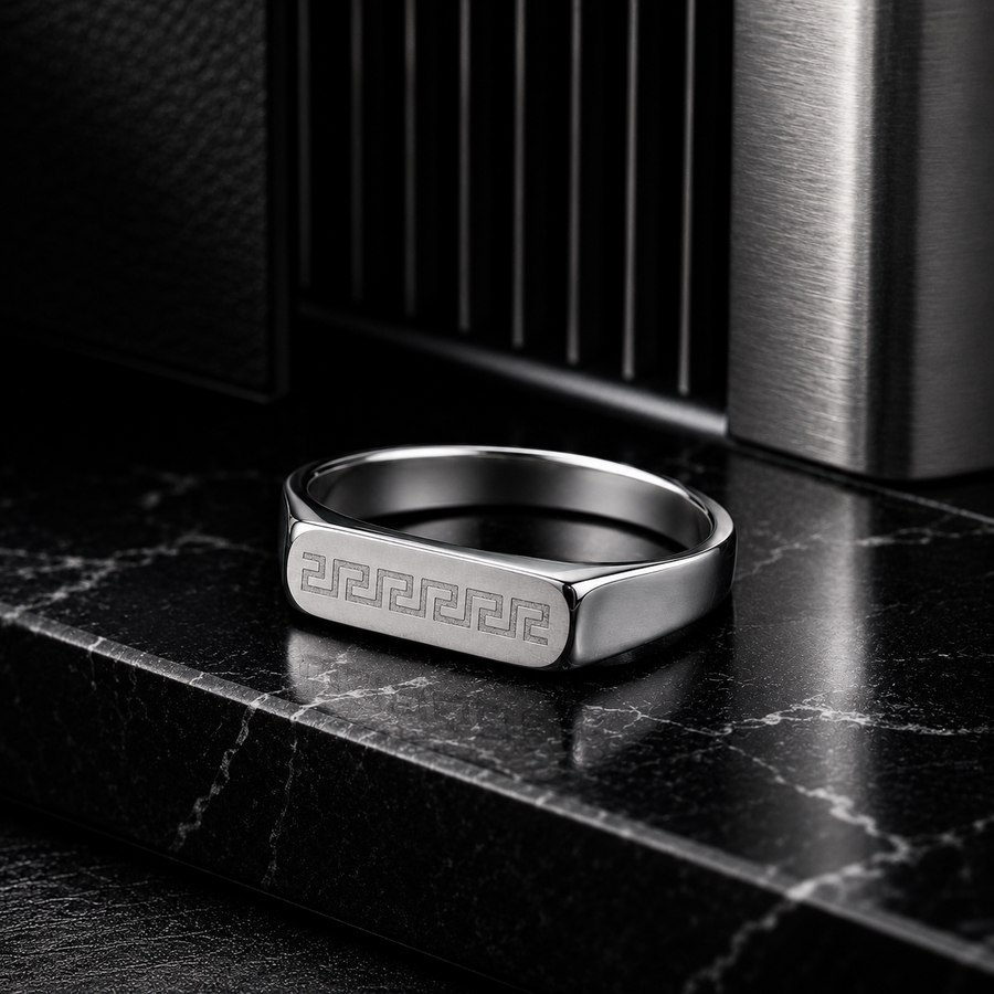 Men’s Silver Greek Key Signet Ring