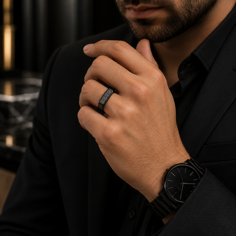 Men’s Black Greek Key Signet Ring