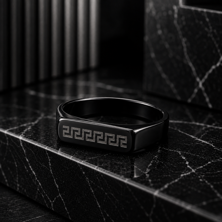Men’s Black Greek Key Signet Ring